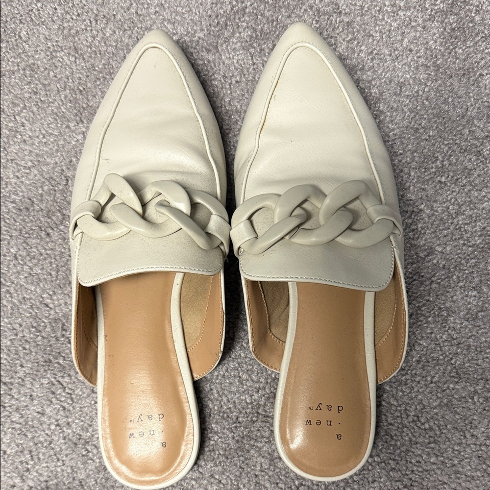 A New Day Women's Chain Detail Cream Mules